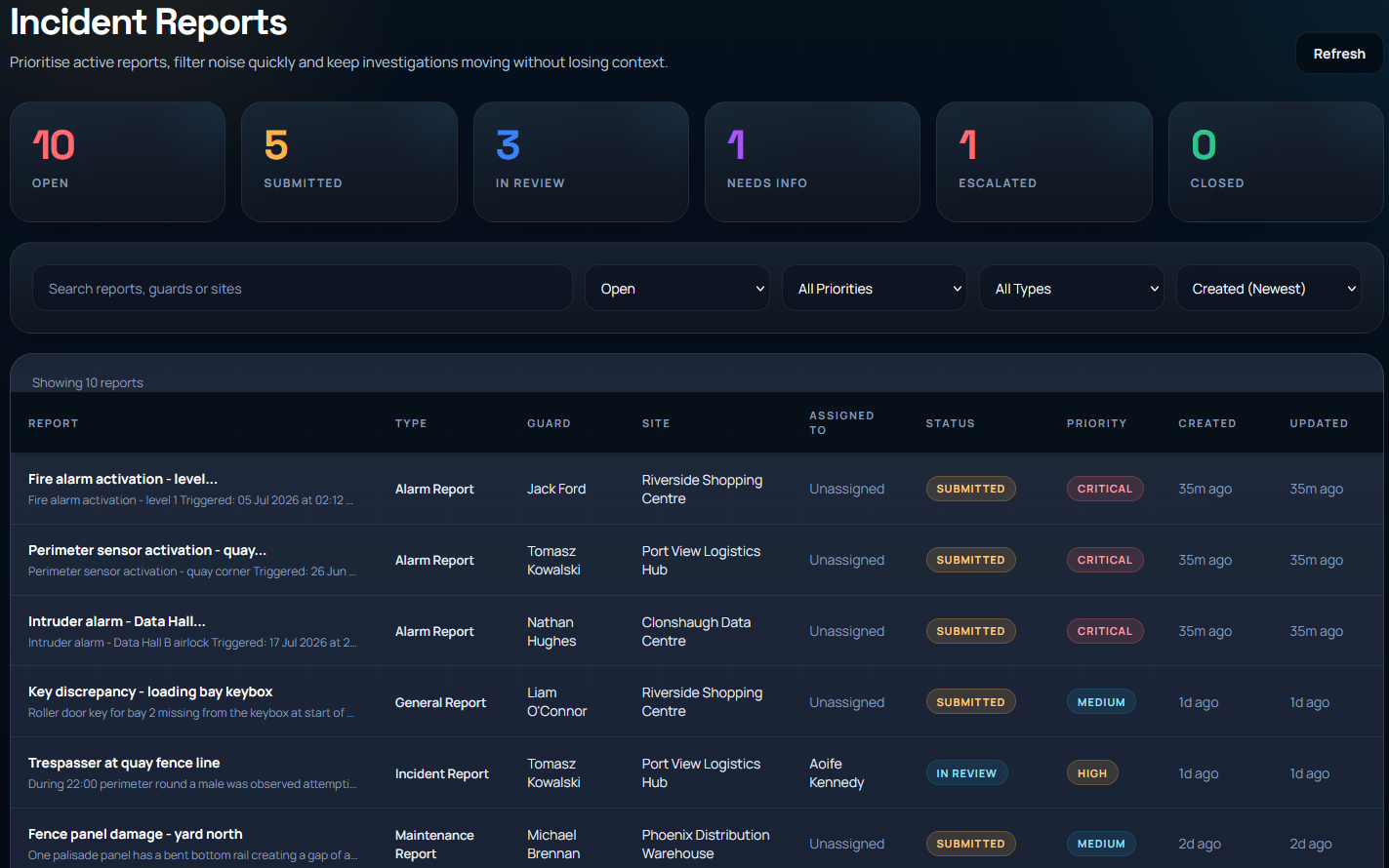 Odinseye screenshot: Reports